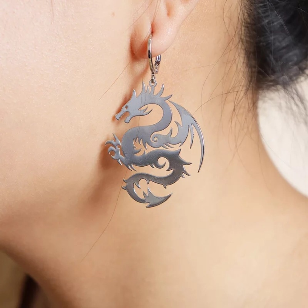 Big Dragon Metal Statement Drop and Dangle Earrings